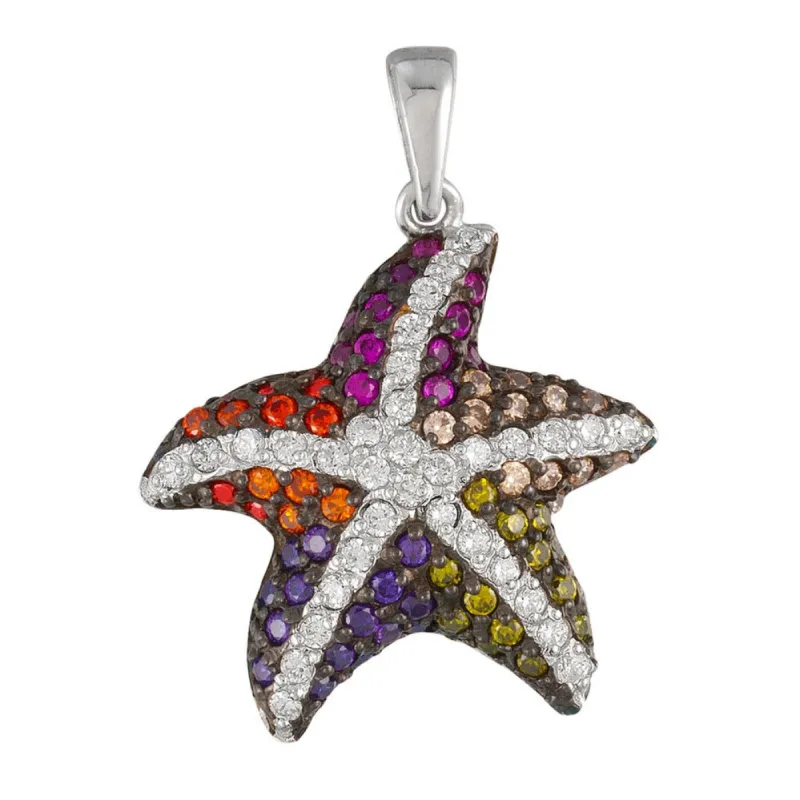 Small Zirconia Studded Starfish Sterling Silver Pendant sold by Old Glory