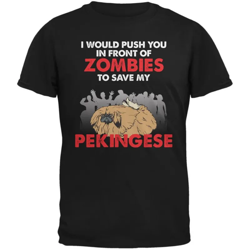 I Would Push You Zombies Pekingese Black Adult T-Shirt sold by Old Glory