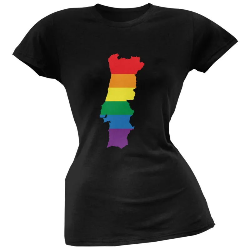 Portugal LGBT Lesbian Pride Rainbow Black Juniors Soft T-Shirt sold by Old Glory