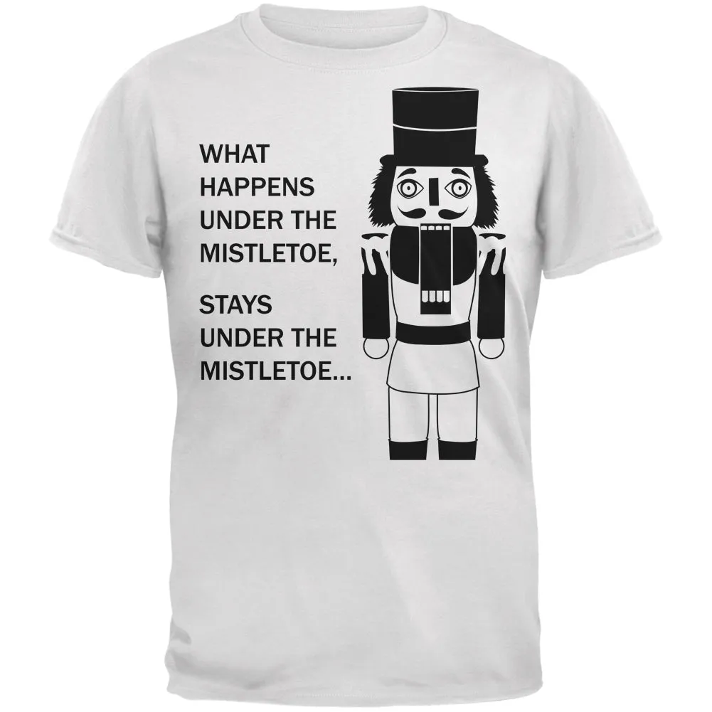 What Happens Here Nutcracker Black Text White Adult T-Shirt sold by Old Glory