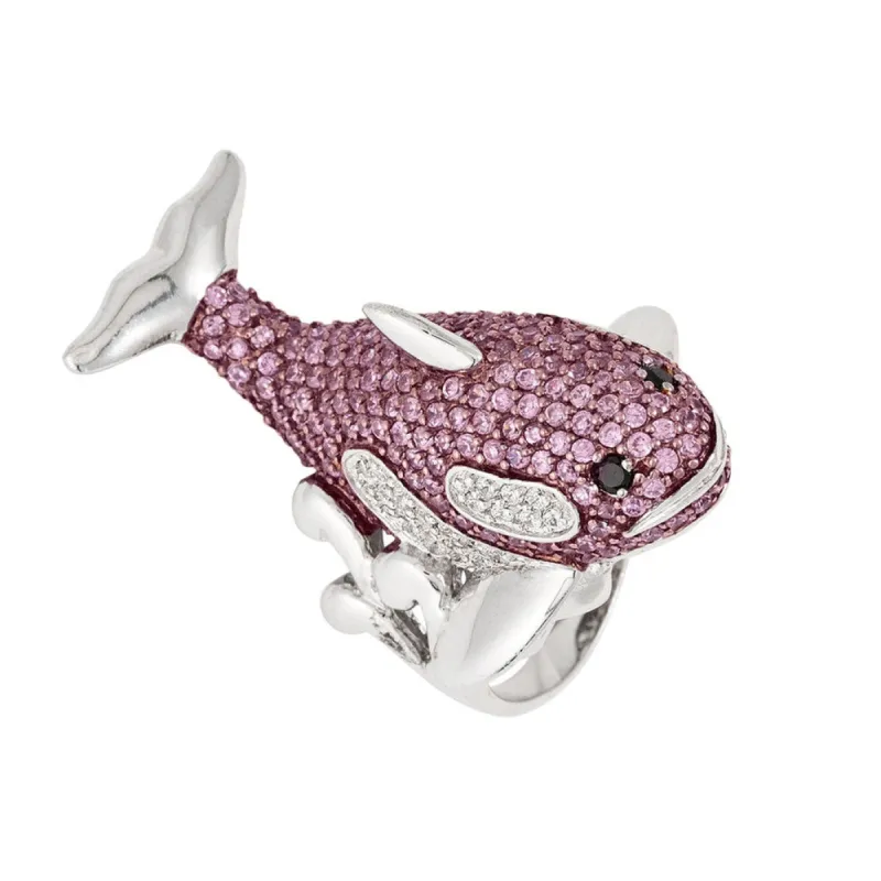 Zirconia Studded Killer Whale Sterling Silver Ring sold by Old Glory