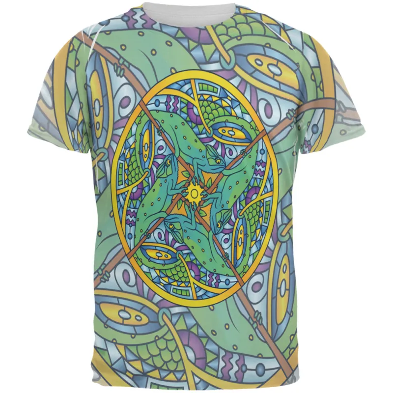 Mandala Trippy Stained Glass Chameleon All Over Mens T Shirt sold by Old Glory
