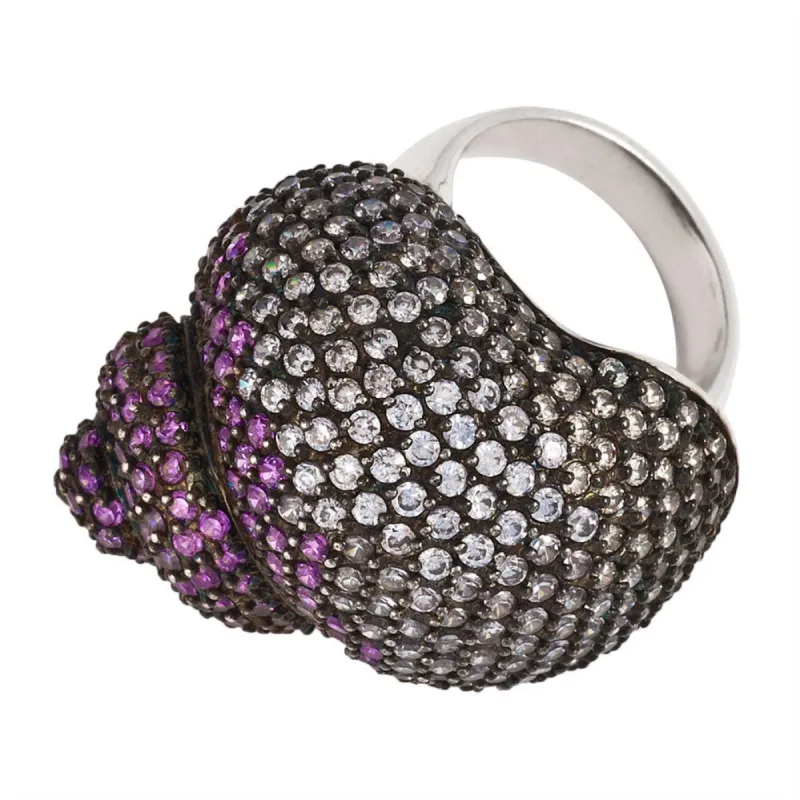 Zirconia Studded Large Snail Sterling Silver Ring sold by Old Glory