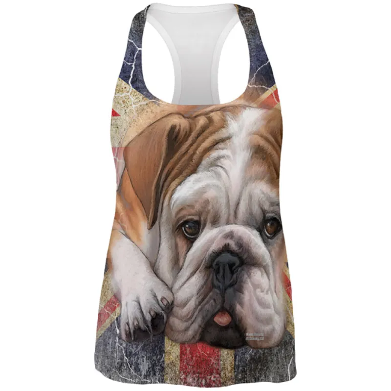 English Bulldog Union Jack Flag Live Forever All Over Womens Work Out Tank Top sold by Old Glory