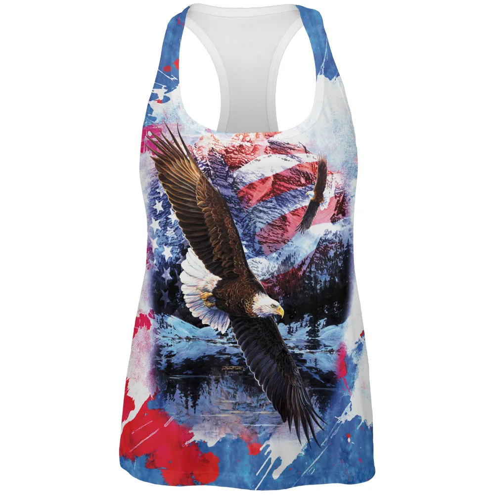 4th of July American Flag Bald Eagle Splatter All Over Womens Work Out Tank Top sold by Old Glory