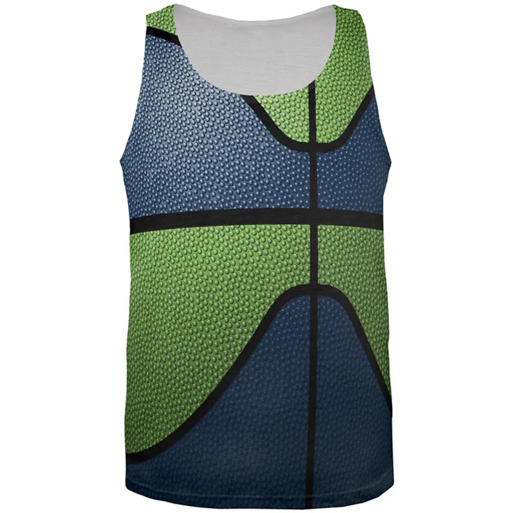 Championship Basketball Dark Blue and Electric Green All Over Mens Tank Top sold by Old Glory