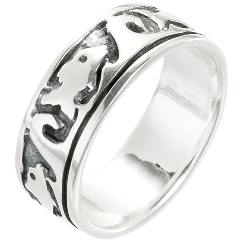 Dolphin & Big Wave Sterling Silver Band Ring sold by Old Glory