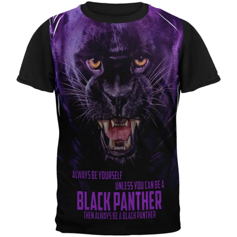 Always Be Yourself Unless Black Panther All Over Mens Black Back T Shirt sold by Old Glory