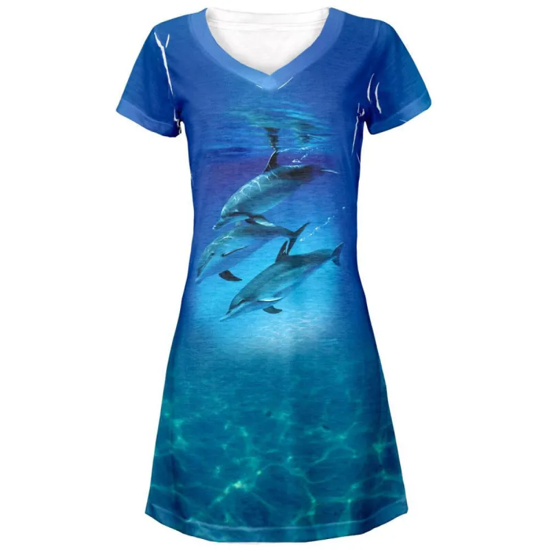 Three Dolphins All Over Juniors V-Neck Dress sold by Old Glory