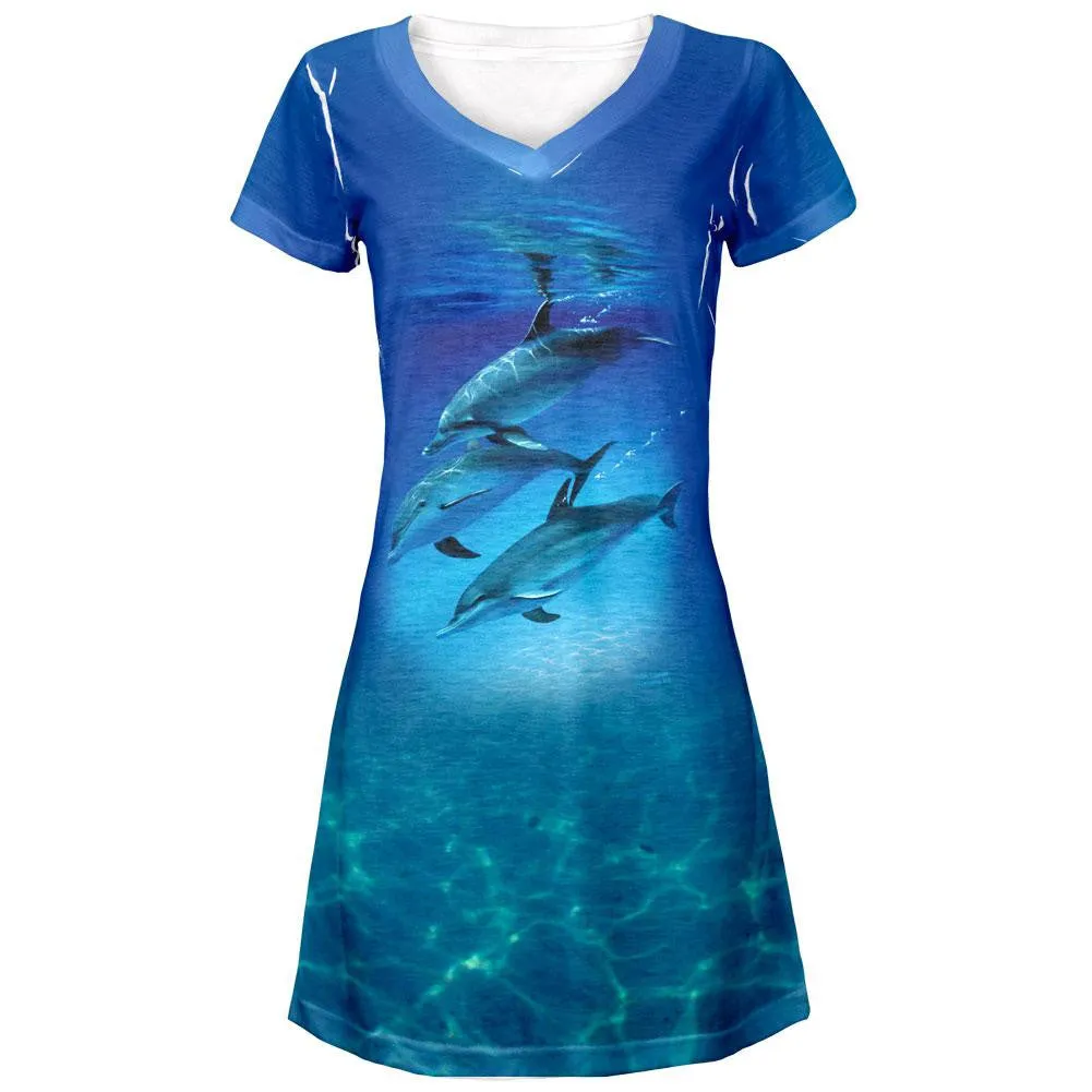 Three Dolphins All Over Juniors V-Neck Dress sold by Old Glory
