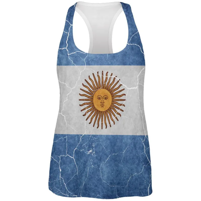 Distressed Argentina Flag All Over Womens Work Out Tank Top sold by Old Glory