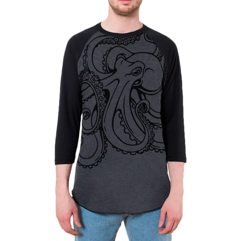 Octopus Outline Mens Raglan T Shirt sold by Old Glory