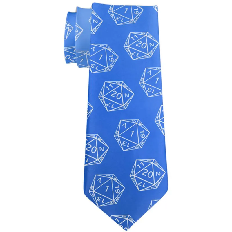 D20 Gamer Critical Hit and Fumble Blue Pattern All Over Neck Tie sold by Old Glory