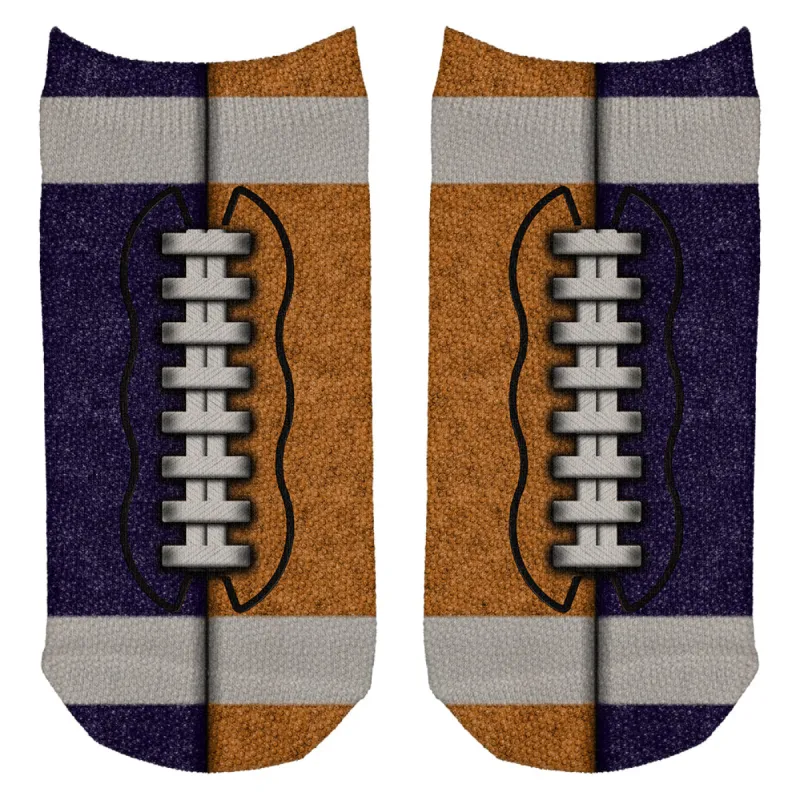 Fantasy Football Team Navy and Orange All Over Adult Ankle Socks sold by Old Glory