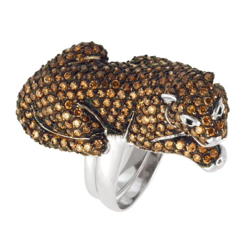 Zirconia Studded Tiger Body Sterling Silver Ring sold by Old Glory