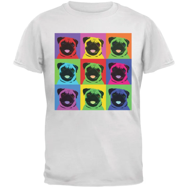 Pug Pop Art Repeating Squares White Adult T-Shirt sold by Old Glory