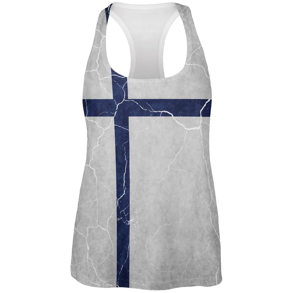Distressed Finland Flag All Over Womens Work Out Tank Top sold by Old Glory