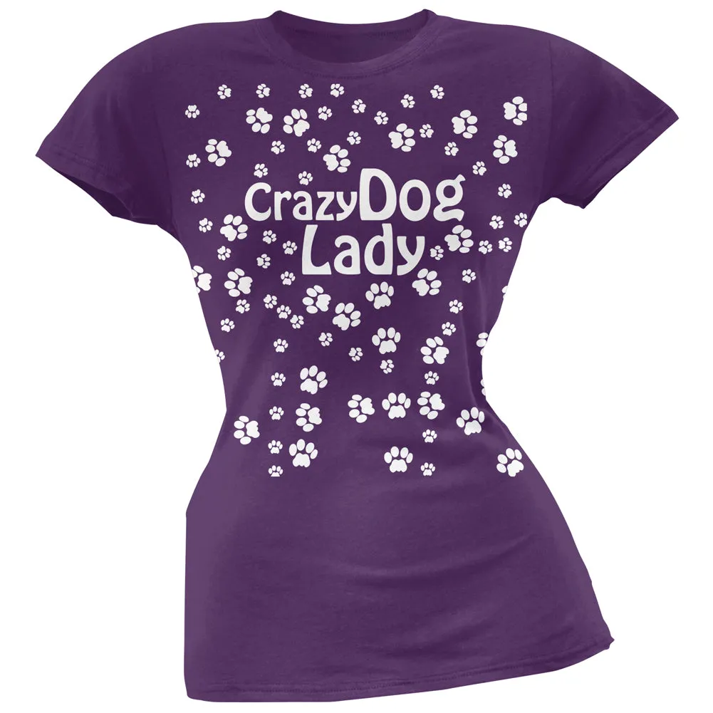 Crazy Dog Lady Paw Prints Purple Soft Juniors T-Shirt sold by Old Glory