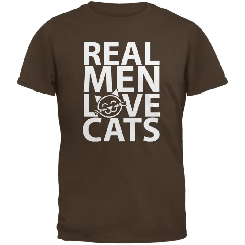 Valentine's Day - Real Men Love Cats Brown Adult T-Shirt sold by Old Glory