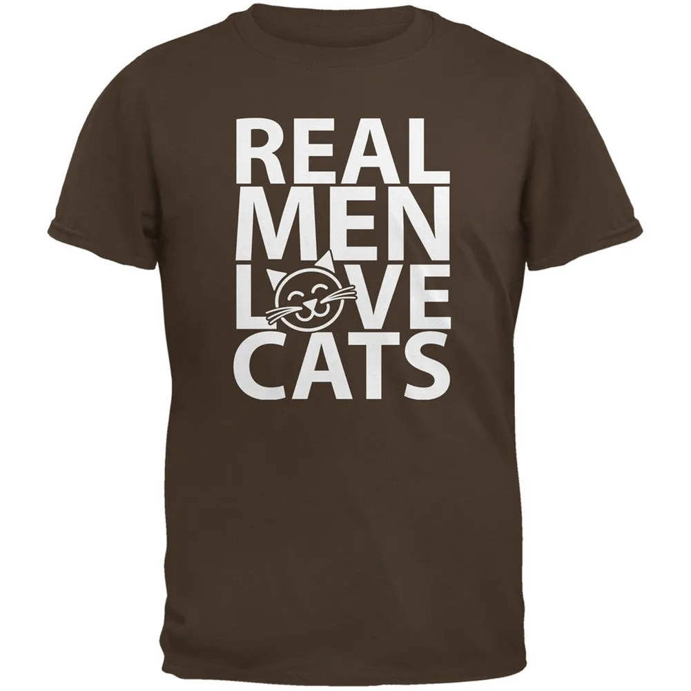 Valentine's Day - Real Men Love Cats Brown Adult T-Shirt sold by Old Glory