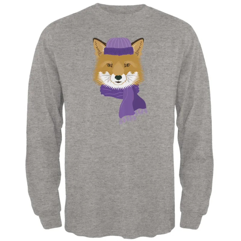 Winter Fox Heather Grey Adult Long Sleeve T-Shirt sold by Old Glory