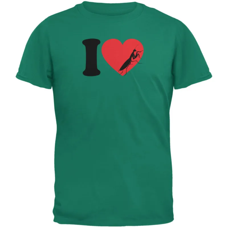 I Heart Love Praying Mantis Jade Green Adult T-Shirt sold by Old Glory