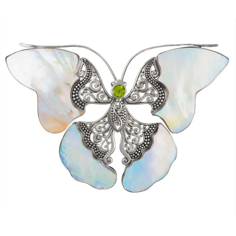 Green Butterfly With Shell Wings Sterling Silver Pin sold by Old Glory