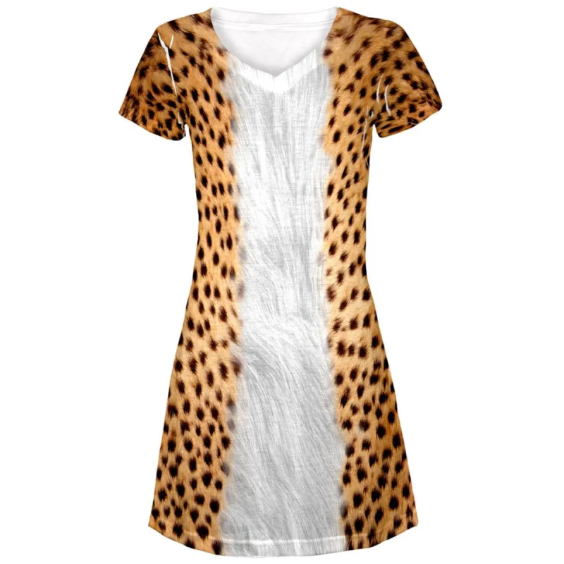Halloween Cheetah Costume All Over Juniors V-Neck Dress sold by Old Glory