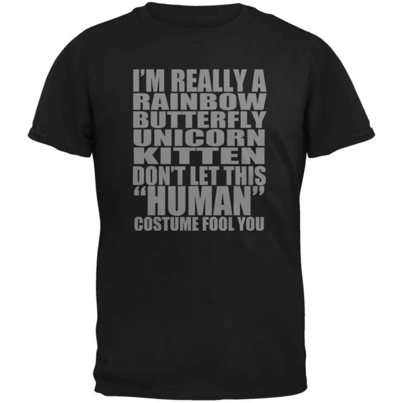 Halloween Rainbow Butterfly Unicorn Kitten Costume Black Adult T-Shirt sold by Old Glory