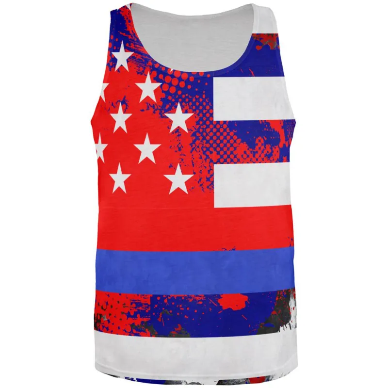 Thin Blue Line Police Lives Matter Distressed Splatter All Over Mens Tank Top sold by Old Glory