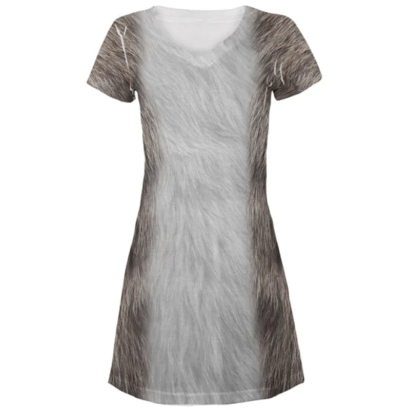 Halloween Costume Grey Cat Costume All Over Juniors Beach Cover-Up Dress sold by Old Glory