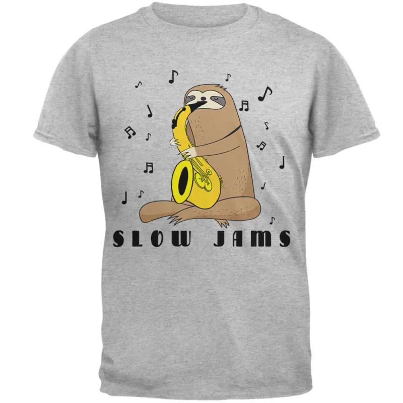 Sloth Slow Jams Funny Pun Saxophone Mens T Shirt sold by Old Glory
