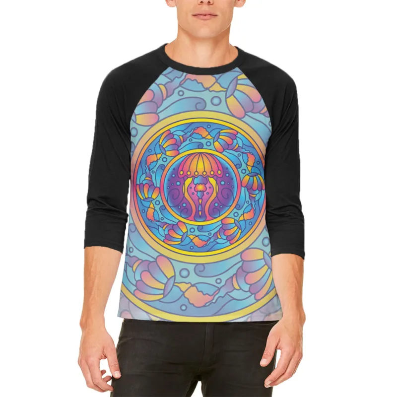 Mandala Trippy Stained Glass Jellyfish Mens Raglan T Shirt sold by Old Glory