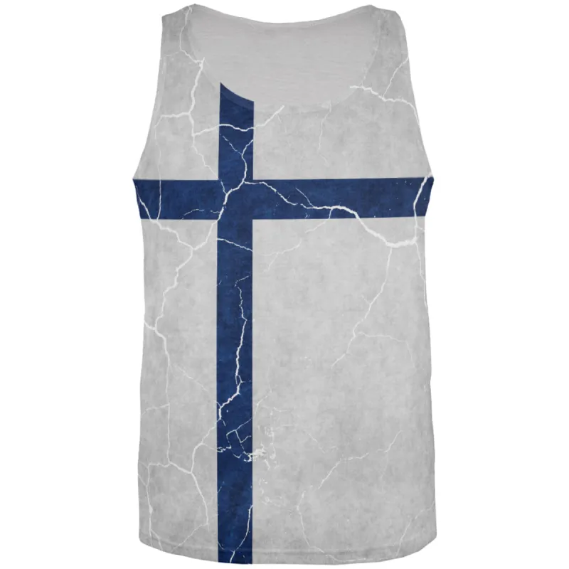 Distressed Finland Flag All Over Mens Tank Top sold by Old Glory