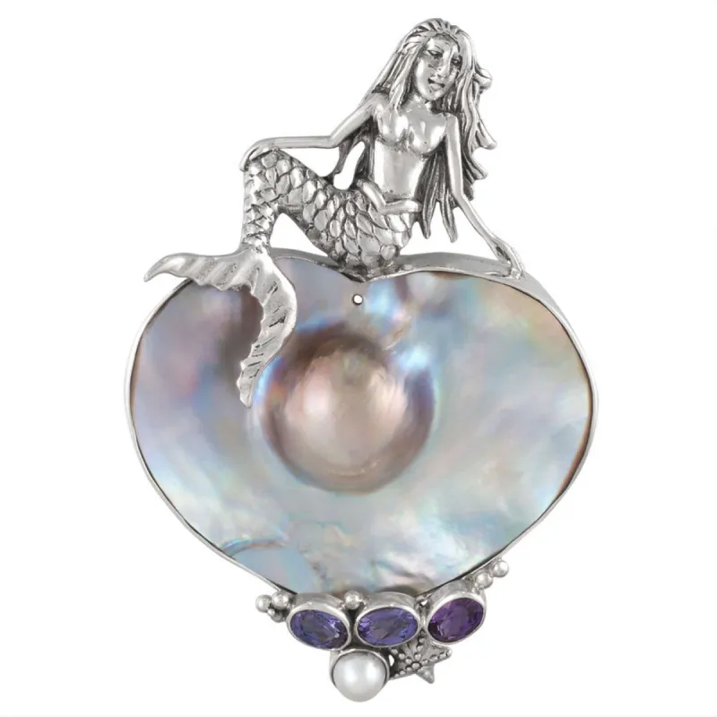 Mermaid On Pearl Sterling Silver Pendant sold by Old Glory
