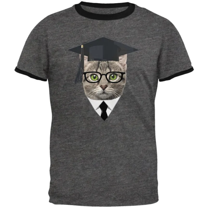 Graduation Funny Cat Mens Ringer T Shirt sold by Old Glory