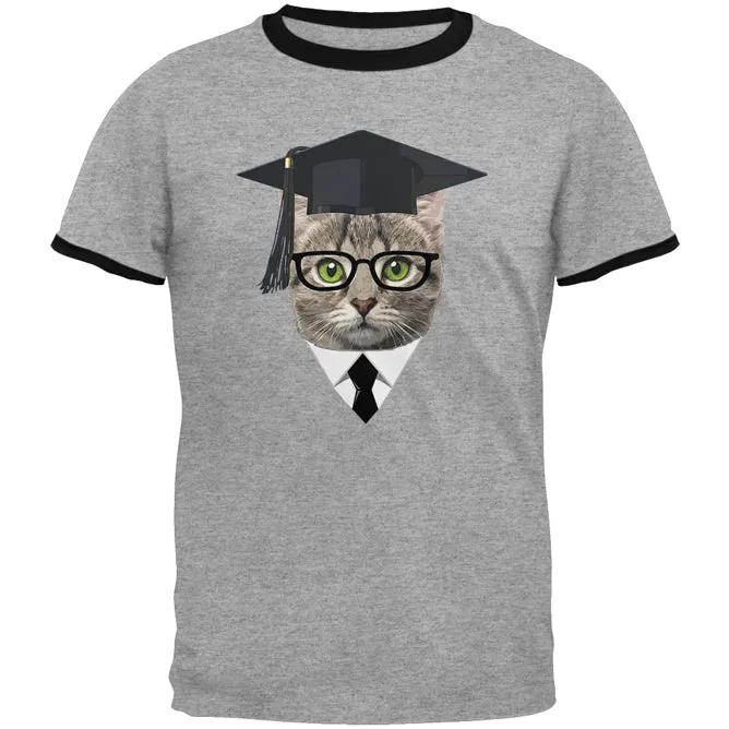 Graduation Funny Cat Mens Ringer T Shirt sold by Old Glory product image thumbnail 2
