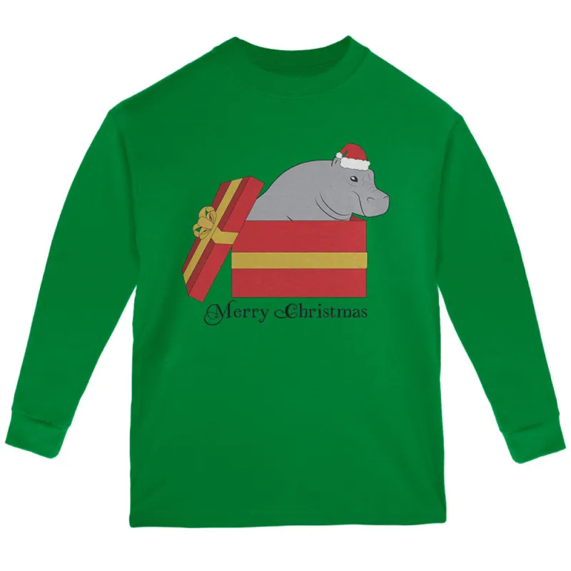Merry Christmas Hippo Hippopotamus Cute Youth Long Sleeve T Shirt sold by Old Glory