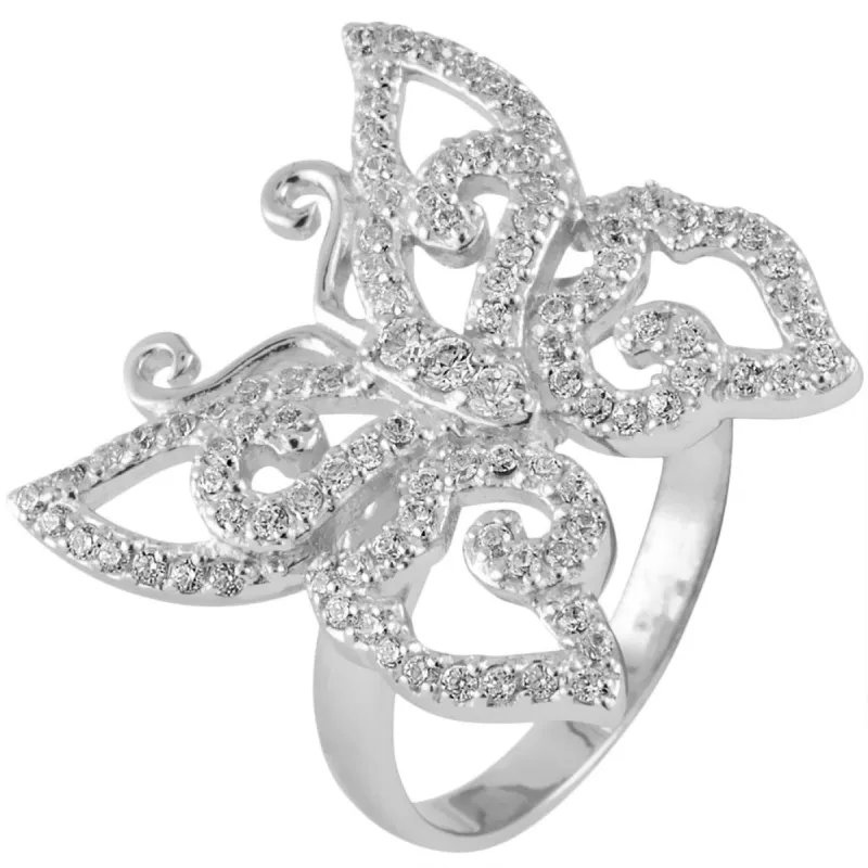 Zirconia Studded Butterfly Sterling Silver Ring sold by Old Glory