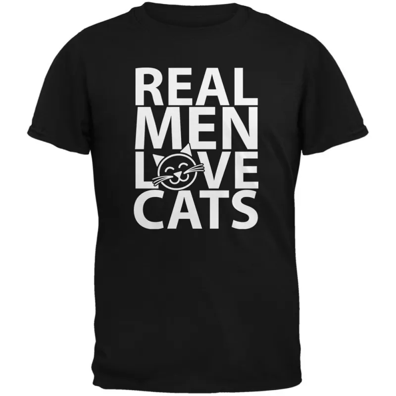 Valentine's Day - Real Men Love Cats Black Adult T-Shirt sold by Old Glory