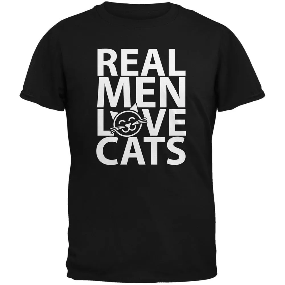 Valentine's Day - Real Men Love Cats Black Adult T-Shirt sold by Old Glory