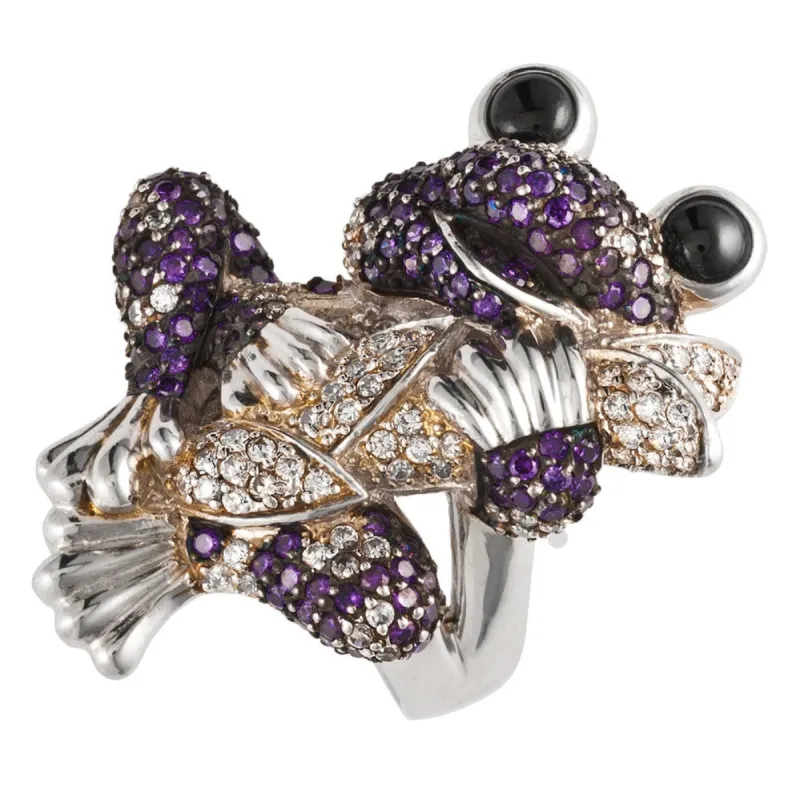 Zirconia Studded Frog Sterling Silver Ring sold by Old Glory