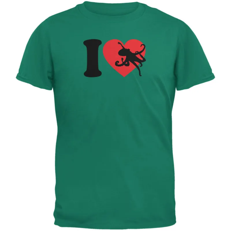 I Heart Love Octopus Octopi Jade Green Adult T-Shirt sold by Old Glory