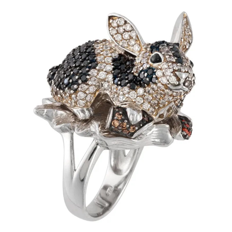 Zirconia Studded Rabbit Sterling Silver Ring sold by Old Glory