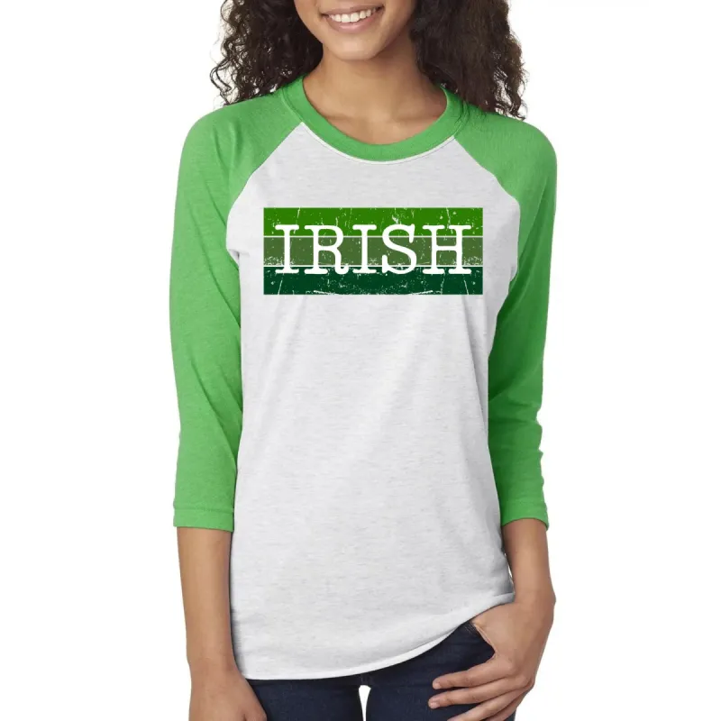 St Patricks Day Distressed Irish Typeset Unisex Raglan Baseball Tee sold by Old Glory