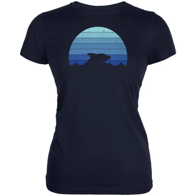 Ocean Shark Retro Sunset Blue Juniors Soft T Shirt sold by Old Glory