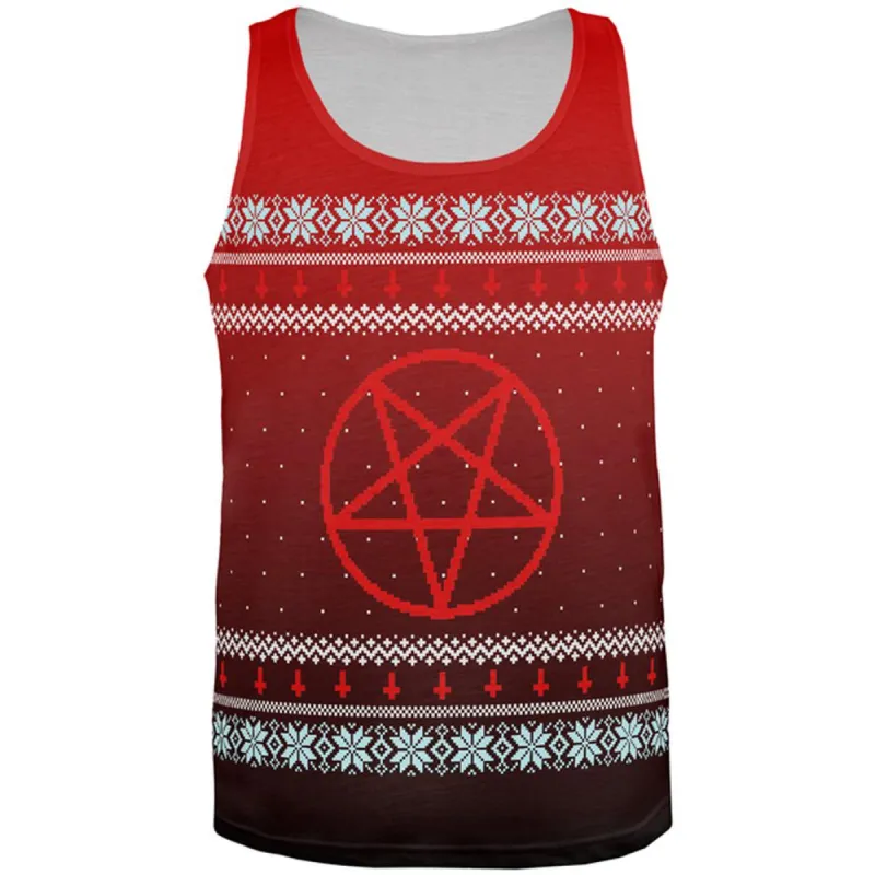 Ugly Christmas Sweater Red Black Pentagram Ombre All Over Mens Tank Top sold by Old Glory