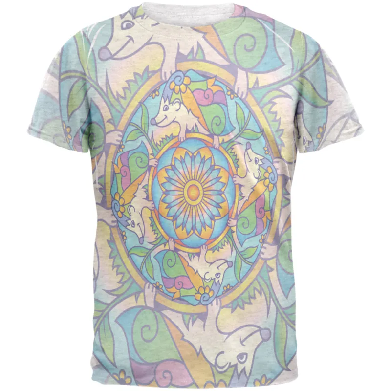 Mandala Trippy Stained Glass Hedgehog Mens T Shirt sold by Old Glory