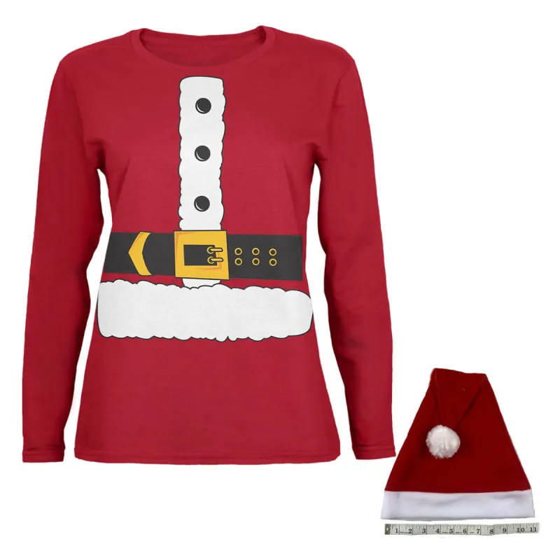 Christmas Costume Santa Claus Womens Long Sleeve T Shirt with Santa Hat sold by Old Glory