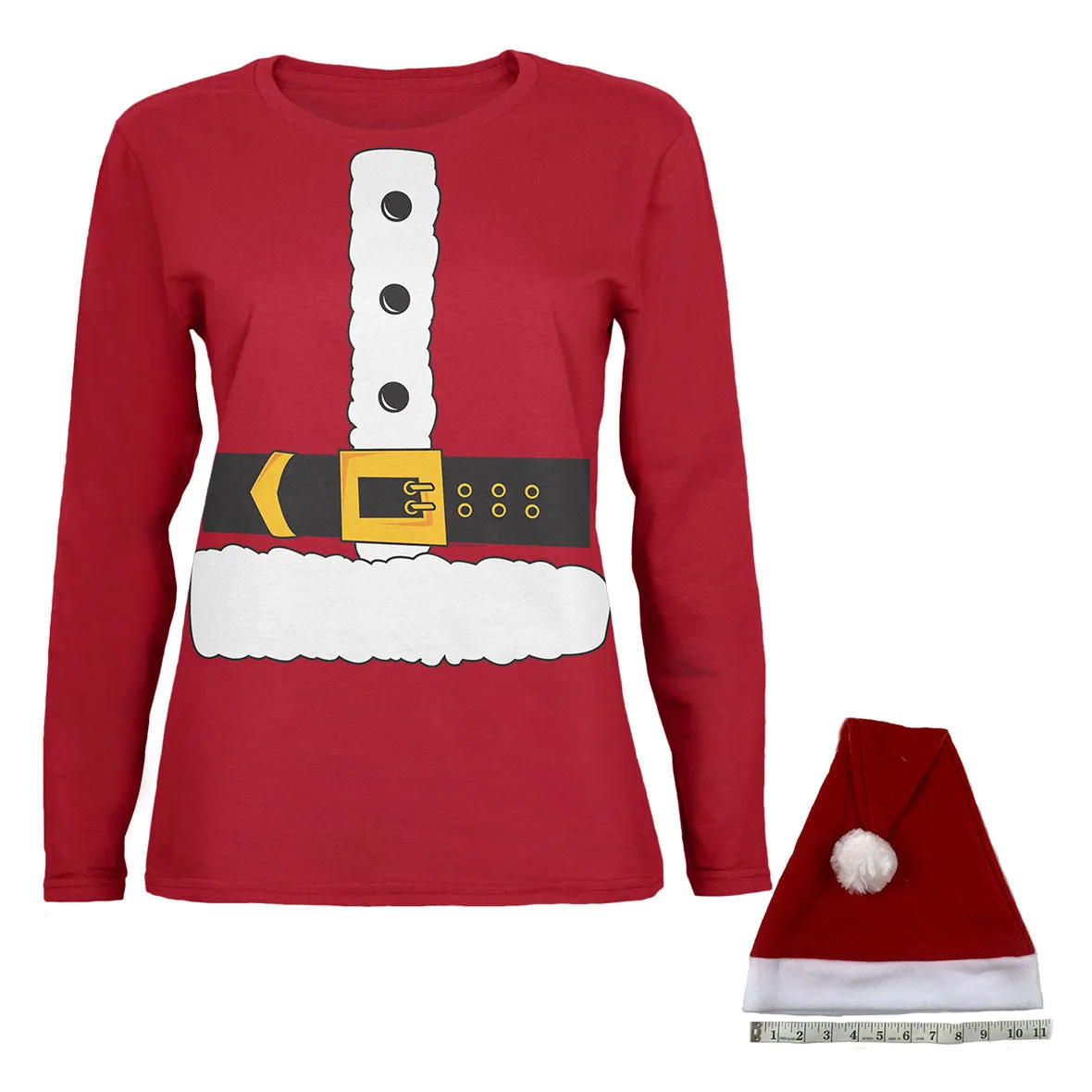 Christmas Costume Santa Claus Womens Long Sleeve T Shirt with Santa Hat sold by Old Glory